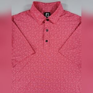 Footjoy Polo Shirt Mens Medium Pink Floral Pattern Golf Performance Stretch